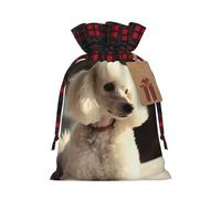 QMNSEHF Christmas Gift Bags Drawstring Santa Bag Xmas Buffalo Burlap Goodie Bags with Gift Tags Treat Bag French poodle Wrapping Sacks for Christmas Presents Party Favor Wrap Storage Pouch Medium
