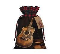QMNSEHF Christmas Gift Bags Drawstring Santa Bag Xmas Buffalo Burlap Goodie Bags with Gift Tags Treat Bag Old west guitar Wrapping Sacks for Christmas Presents Party Favor Wrap Storage Pouch Small