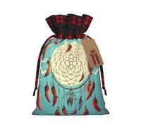 QMNSEHF Christmas Gift Bags Drawstring Santa Bag Xmas Buffalo Burlap Goodie Bags with Gift Tags Treat Bag Catch Dream Net Wrapping Sacks for Christmas Presents Party Favor Wrap Storage Pouch Medium