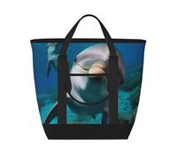 QMNSEHF Insulated Lunch Bag Funny Dolphin Looking at You Lunch Box for women Men Reusable Leakproof Lunch Cooler Bag for Picnic Work