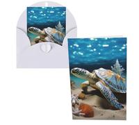 QMNSEHF Sea Conch Shell Starfish Turtle Greeting Card with Envelopes Thank YouCard Happy Birthday Card for Women Men Christmas Halloween Wedding Blank Note Cards All Occasion Greeting Cards 4x6