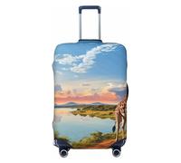 QMNSEHF Travel Luggage Cover Suitcase Protector Elastic Washable African Landscape with Nile River and Giraffe Suitcase Cover Anti-scratch Spandex Baggage Covers Fits 18-32 Inch Luggage, Black, M