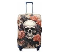 QMNSEHF Travel Luggage Cover Suitcase Protector Elastic Washable Ancient skull and flowers Suitcase Cover Anti-scratch Spandex Baggage Covers Fits 18-32 Inch Luggage, Black, S