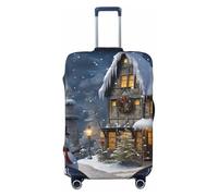 QMNSEHF Travel Luggage Cover Suitcase Protector Elastic Washable Christmas Snowmen and Houses Suitcase Cover Anti-scratch Spandex Baggage Covers Fits 18-32 Inch Luggage, Black, L