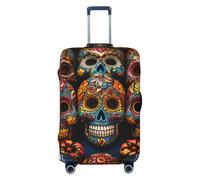 QMNSEHF Travel Luggage Cover Suitcase Protector Elastic Washable Colorful Sugar Skulls Suitcase Cover Anti-scratch Spandex Baggage Covers Fits 18-32 Inch Luggage, Black, L