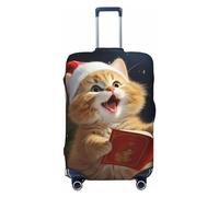 QMNSEHF Travel Luggage Cover Suitcase Protector Elastic Washable Cute Cat Sing Christmas Carols Suitcase Cover Anti-scratch Spandex Baggage Covers Fits 18-32 Inch Luggage, Black, S