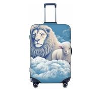QMNSEHF Travel Luggage Cover Suitcase Protector Elastic Washable Lamb with A Lion On The Clouds Suitcase Cover Anti-scratch Spandex Baggage Covers Fits 18-32 Inch Luggage, Black, M