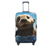 QMNSEHF Travel Luggage Cover Suitcase Protector Elastic Washable Lovely Sea Otter Print Suitcase Cover Anti-scratch Spandex Baggage Covers Fits 18-32 Inch Luggage, Black, XL