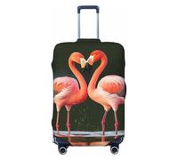 QMNSEHF Travel Luggage Cover Suitcase Protector Elastic Washable Pink Flamingos Kiss in The Lake Suitcase Cover Anti-scratch Spandex Baggage Covers Fits 18-32 Inch Luggage, Black, M