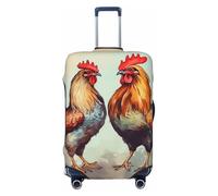 QMNSEHF Travel Luggage Cover Suitcase Protector Elastic Washable Rooster and hen Suitcase Cover Anti-scratch Spandex Baggage Covers Fits 18-32 Inch Luggage, Black, M