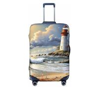 QMNSEHF Travel Luggage Cover Suitcase Protector Elastic Washable Sea Lighthouse Sandbeach Suitcase Cover Anti-scratch Spandex Baggage Covers Fits 18-32 Inch Luggage, Black, M