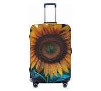 QMNSEHF Travel Luggage Cover Suitcase Protector Elastic Washable The most beautiful sunflower Suitcase Cover Anti-scratch Spandex Baggage Covers Fits 18-32 Inch Luggage, Black, L