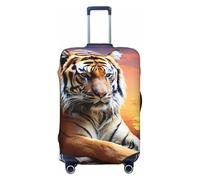 QMNSEHF Travel Luggage Cover Suitcase Protector Elastic Washable Tiger Colorful Sunset Suitcase Cover Anti-scratch Spandex Baggage Covers Fits 18-32 Inch Luggage, Black, XL