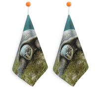 QMNVBDS 2PCS Kitchen Hand Towel Funny Big Tortoise Microfiber Cleaning Cloth Soft Dish Towels for Kitchen Super Absorbent Towels with Hanging Loop Tea Towel Decorative Set Fast Drying Dish Rags