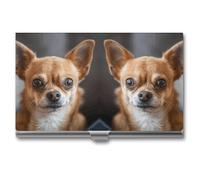 QMNVBDS A Brown Chihuahua Business Card Holder Slim Business Card Case for Women Men Metal Business Card Box Business Card Holder for Pocket Purse Small Business Card Wallet One Size