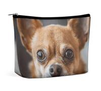 QMNVBDS A Brown Chihuahua Makeup Bag Travel Toiletry Bag for Women Waterproof Cosmetic Bags Small Zipper Pouch Portable Travel Bags for Toiletries Cute Cosmetic Pouch Make Up Organizer