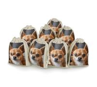 QMNVBDS A Brown Chihuahua Muslin Bags Drawstring Bags 8PCS Burlap Gift Bags Cloth Gift Bags with Drawstring Small Drawstring Bags Drawstring Pouch Gift Bags Drawstring Cloth
