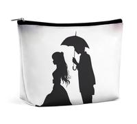 QMNVBDS Anime Lovers Silhouette Makeup Bag Travel Toiletry Bag for Women Waterproof Cosmetic Bags Small Zipper Pouch Portable Travel Bags for Toiletries Cute Cosmetic Pouch Make Up Organizer, white