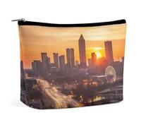 QMNVBDS Atlanta City Sunset Landscape Makeup Bag Travel Toiletry Bag for Women Waterproof Cosmetic Bags Small Zipper Pouch Portable Travel Bags for Toiletries Cute Cosmetic Pouch Make Up Organizer