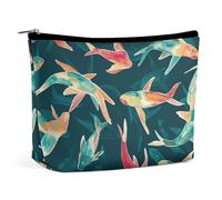 QMNVBDS Cyan Fish Pattern Makeup Bag Travel Toiletry Bag for Women Waterproof Cosmetic Bags Small Zipper Pouch Portable Travel Bags for Toiletries Cute Cosmetic Pouch Make Up Organizer
