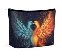 QMNVBDS Fire And Water Phoenix Makeup Bag Travel Toiletry Bag for Women Waterproof Cosmetic Bags Small Zipper Pouch Portable Travel Bags for Toiletries Cute Cosmetic Pouch Make Up Organizer, white