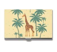 QMNVBDS Giraffe Palm Tree Business Card Holder Slim Business Card Case for Women Men Metal Business Card Box Business Card Holder for Pocket Purse Small Business Card Wallet One Size