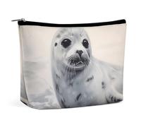 QMNVBDS Harp Seal Painting Makeup Bag Travel Toiletry Bag for Women Waterproof Cosmetic Bags Small Zipper Pouch Portable Travel Bags for Toiletries Cute Cosmetic Pouch Make Up Organizer