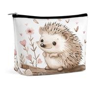 QMNVBDS Hedgehog Sitting on Top Makeup Bag Travel Toiletry Bag for Women Waterproof Cosmetic Bags Small Zipper Pouch Portable Travel Bags for Toiletries Cute Cosmetic Pouch Make Up Organizer