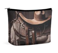 QMNVBDS Horse Saddle with A Cowboy Hat Makeup Bag Travel Toiletry Bag for Women Waterproof Cosmetic Bags Small Zipper Pouch Portable Travel Bags for Toiletries Cute Cosmetic Pouch Make Up Organizer