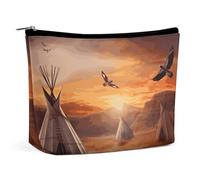 QMNVBDS Native American Tribes Makeup Bag Travel Toiletry Bag for Women Waterproof Cosmetic Bags Small Zipper Pouch Portable Travel Bags for Toiletries Cute Cosmetic Pouch Make Up Organizer, white
