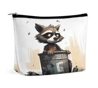 QMNVBDS Raccoon on Trash Can Makeup Bag Travel Toiletry Bag for Women Waterproof Cosmetic Bags Small Zipper Pouch Portable Travel Bags for Toiletries Cute Cosmetic Pouch Make Up Organizer