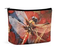 QMNVBDS Red Dragonfly Makeup Bag Travel Toiletry Bag for Women Waterproof Cosmetic Bags Small Zipper Pouch Portable Travel Bags for Toiletries Cute Cosmetic Pouch Make Up Organizer