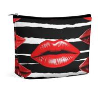 QMNVBDS Red Lips Kiss Makeup Bag Travel Toiletry Bag for Women Waterproof Cosmetic Bags Small Zipper Pouch Portable Travel Bags for Toiletries Cute Cosmetic Pouch Make Up Organizer, white, One Size