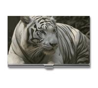 QMNVBDS White Bengal Tiger Business Card Holder Slim Business Card Case for Women Men Metal Business Card Box Business Card Holder for Pocket Purse Small Business Card Wallet One Size