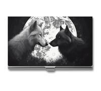 QMNVBDS Wolves Under The Moon Business Card Holder Slim Business Card Case for Women Men Metal Business Card Box Business Card Holder for Pocket Purse Small Business Card Wallet One Size