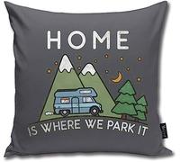 QMS CONTRACTING LIMITED Throw Pillow Cover Camping Home Is Where We Park It Campervan Gift Decorative Pillow Case Home Decor Square 18x18 Inches Pillowcase