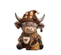 QMSKI Highland Cow Figurines Statues Ornaments,Coffee Gnomes Scottish Cattle Decor for Home, Garden, Living Room, Kitchen, Farmhouse Style Ideal Friendship Gifts (Coffee Gnomes A Style)