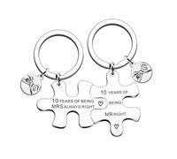 QMVMV 10 Years Anniversary Wedding Gift - Happy 10th Keyring for Couple, Mum, Dad, Husband, Wife - Valentine and Birthday Present