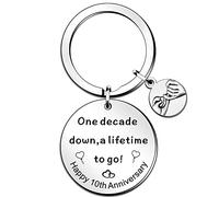 QMVMV 10th Anniversary Keyring Gifts for Him & Her - One Decade Down, A Lifetime to Go - Perfect 10 Year Anniversary Keyring for Couples & Valentines