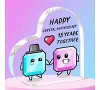 QMVMV 15th Wedding Anniversary Acrylic Plaque Gift for Husband Wife - Happy Crystal Anniversary Acrylic Plaque for Women Men Partner Couples Fifteenth Wedding Anniversaries