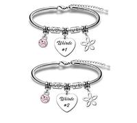 QMVMV 2 PCS Charm Funny Weirdo 1 And Weirdo 2 Bracelets For Women Girls Best Friends Sisters Birthday Christmas New Year Friendship Jewellery Gifts Silver