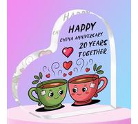 QMVMV 20th Wedding Anniversary Acrylic Plaque Gift for Husband Wife - Happy China Anniversary Acrylic Plaque for Women Men Partner Couples Twentieth Wedding Anniversaries