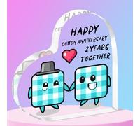 QMVMV 2nd Wedding Anniversary Acrylic Plaque Gift for Husband Wife - Happy Cotton Anniversary Acrylic Plaque for Women Men Partner Couples Second Wedding Anniversaries
