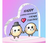 QMVMV 3rd Wedding Anniversary Acrylic Plaque Gift for Husband Wife - Happy Leather Anniversary Acrylic Plaque for Women Men Partner Couples Third Wedding Anniversaries