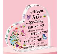QMVMV 80th Birthday Keepsake Gifts for Women, Personalised Heart Shaped Acrylic Gifts, Unique 80 Birthday Gifts for Mum, Grandma