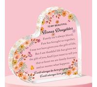 QMVMV Bonus Daughter Gifts,Step Daughter Gifts from Stepmum Stepdad，Heart-shaped Acrylic Plaque Gift for Women,Blended Family,Adoptive Daughter Gift for Birthday Wedding