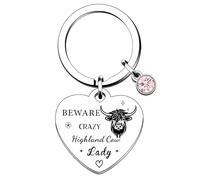 QMVMV Funny Highland Cow Keyring Gifts Animal Lover Gift Beware Crazy Highland Cow Lady Highland Cow Lover Gift For Women