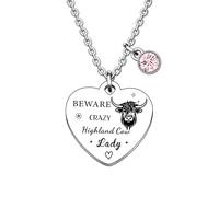 QMVMV Funny Highland Cow Necklace Gifts Animal Lover Gift Beware Crazy Highland Cow Lady Highland Cow Lover Gift For Women