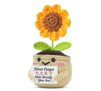QMVMV Handmade Crochet Sunflower Encouragement Gift for Women - Never Forget How Strong You Are Knitted Sunflower Keepsake with Card, Cute Inspirational Gift for Friends & Loved Ones