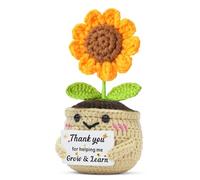 QMVMV Handmade Crochet Sunflower Teacher Gift, Thank You Present for Helping Me Grow & Learn, Sentimental Desk Ornament, Appreciation Keepsake for Educators & Childminders